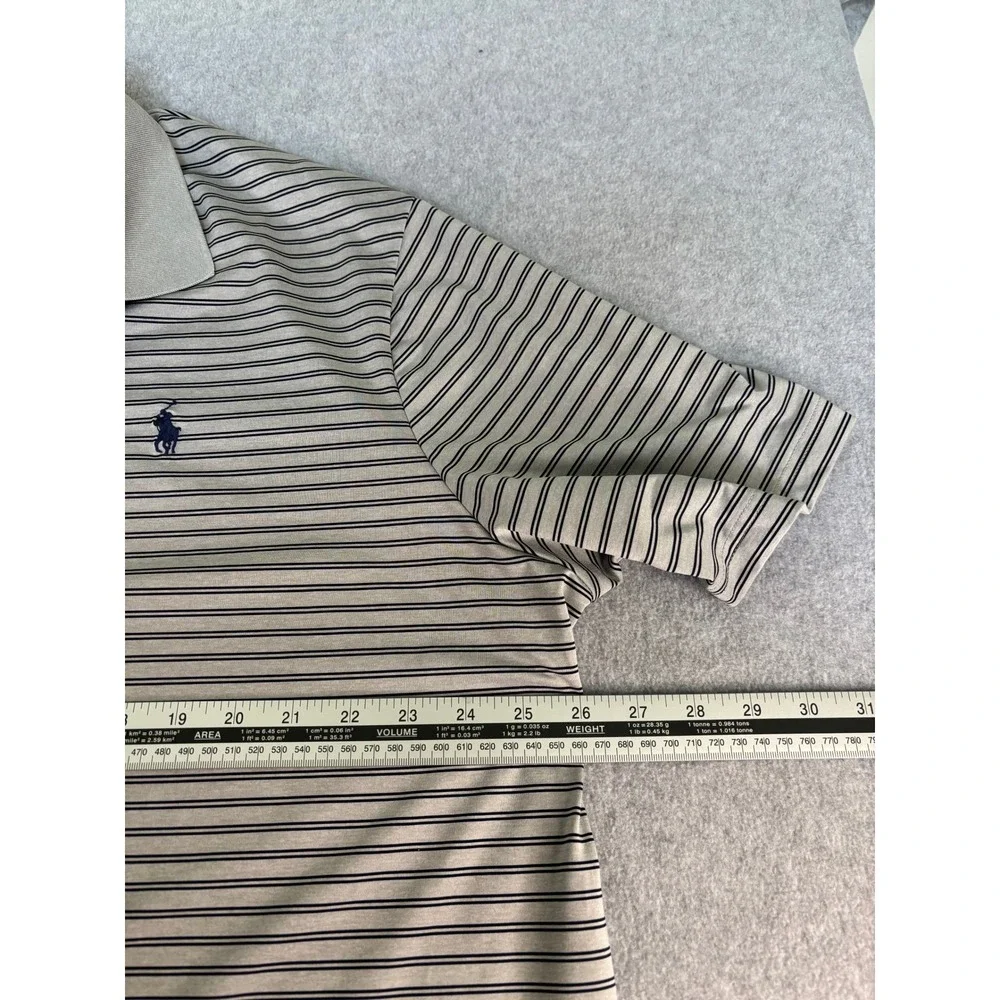 Polo Ralph Lauren Performance Mens XXL Grey Navy Striped Classic Fit Polo Shirt